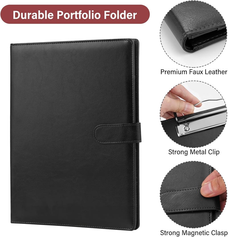 JTTJDB Professional Padfolio, Multi Function Faux Leather Portfolio Binder with Clipboard - Interview Resume Folder, Legal Document, Business Card Holder, for Office, Conference, Interviews (Black) - Image 4